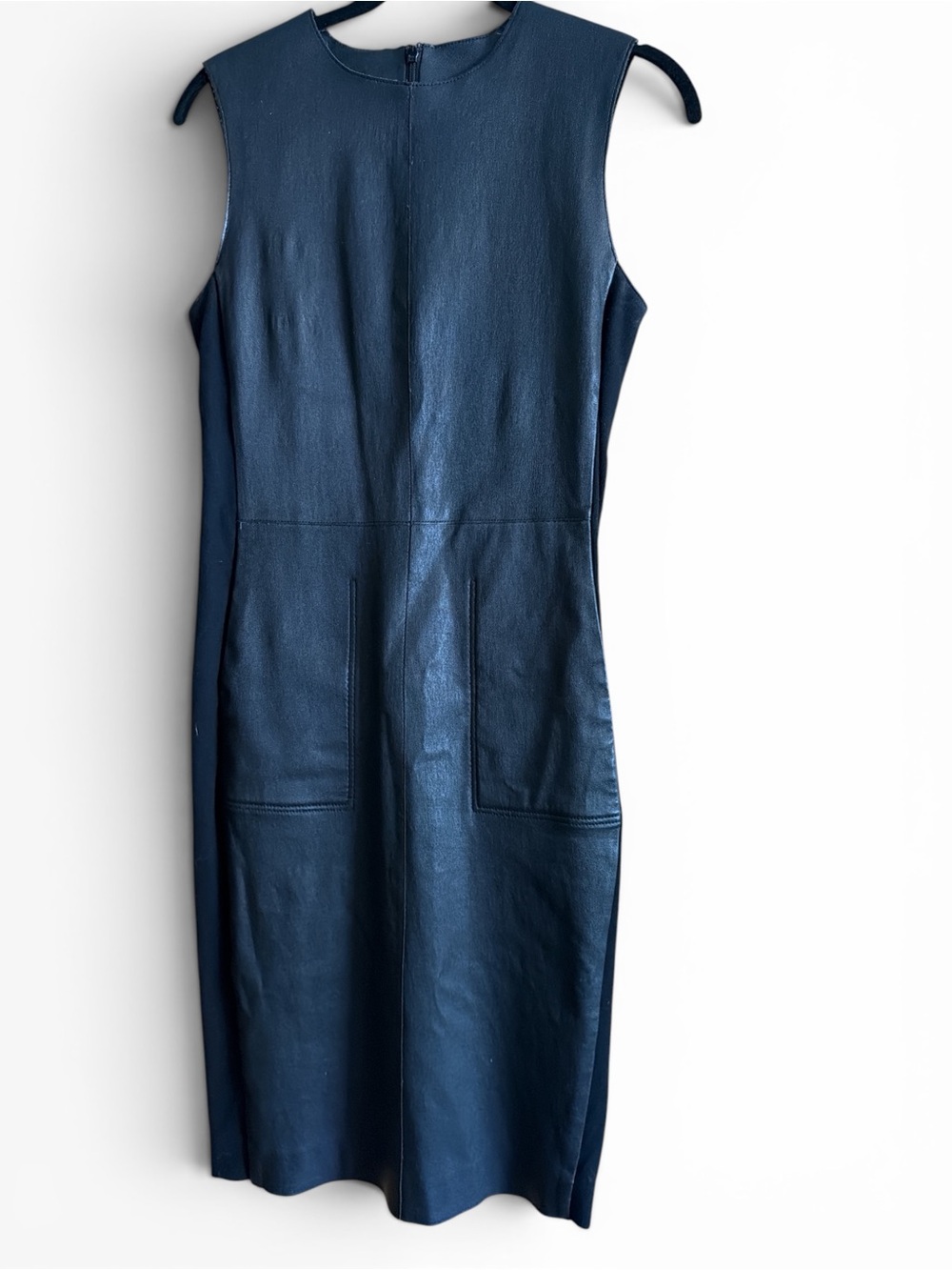 Vince Leather Shift Dress with Knit Side Panels